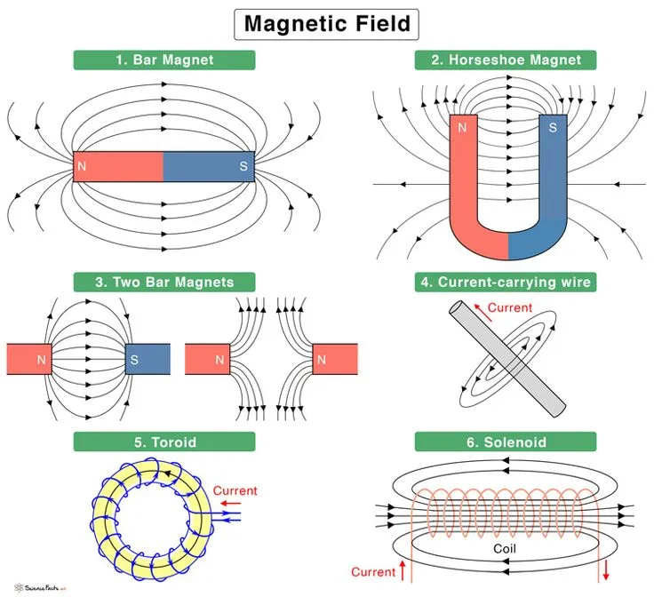 Iron filings revealing the magnetic field lines around a bar magnet.